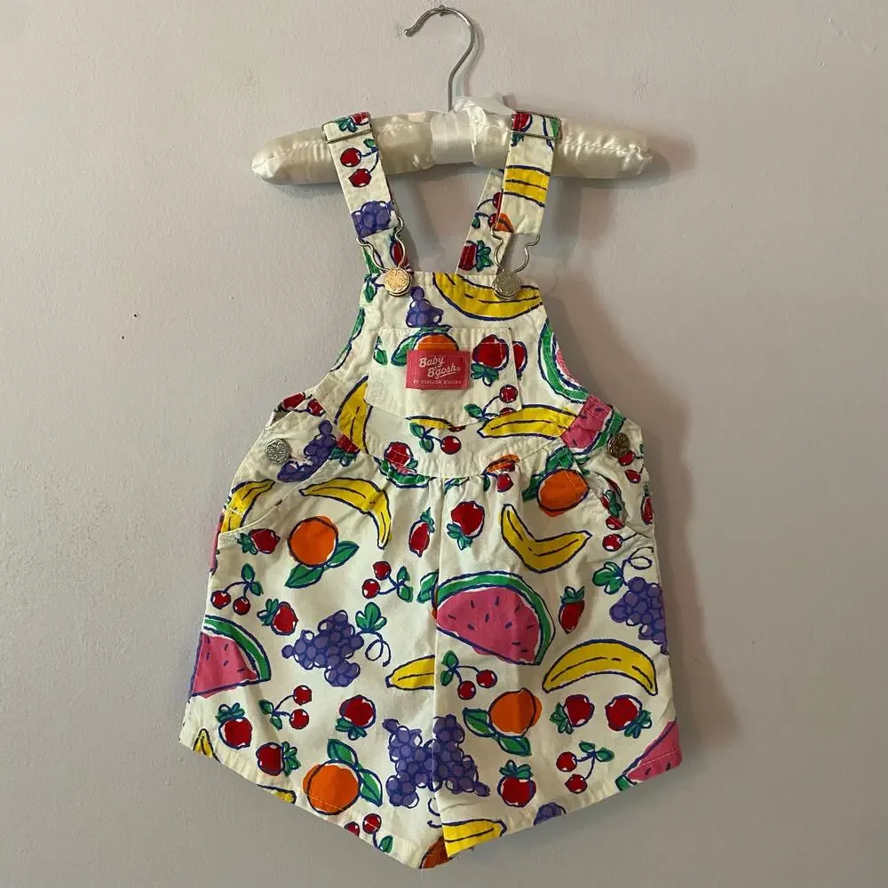 Baby Oshkosh B'Gosh White Colorful Fruit Print Shortalls Overalls Vintage Rare